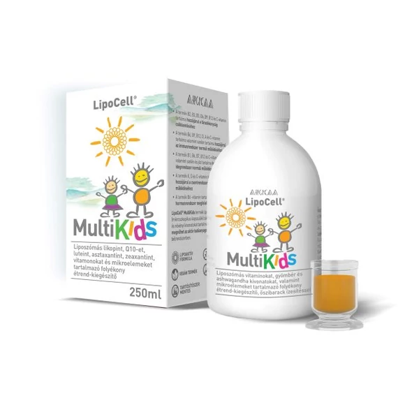 LipoCell MultiKids flüssiges Nahrungsergänzungsmittel mit Pfirsichgeschmack (250 ml)